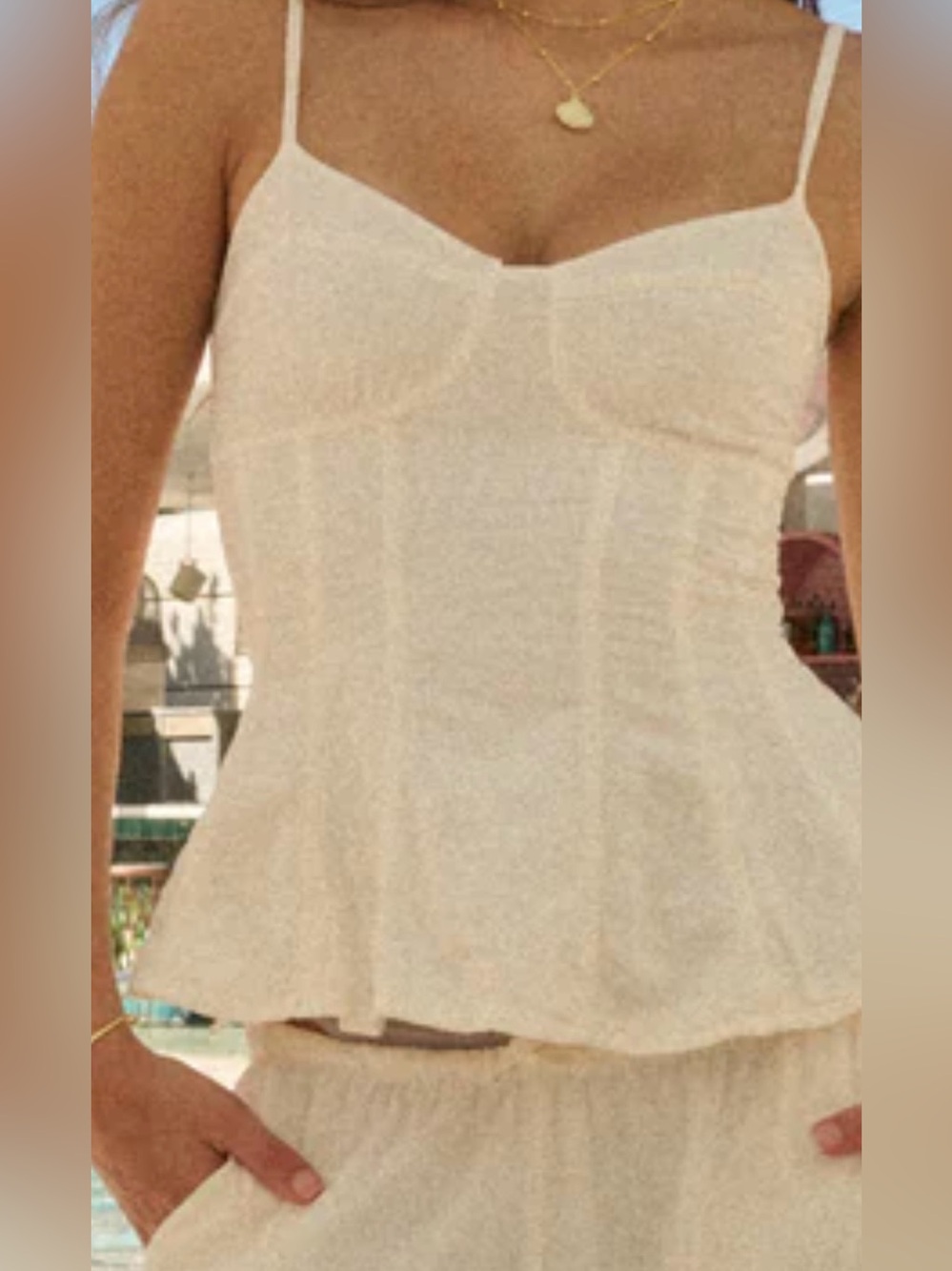 Cream Spaghetti-Strap Bustier Cami